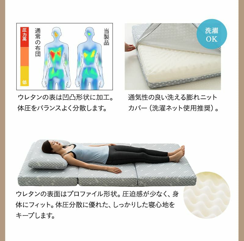 ベッド＆マットレスセット 2点セット シングル すのこベッド ベッドフレーム 木製 天然木 三つ折りマットレス 折りたたみマットレス ウレタンマットレス 体圧分散 丈夫なすのこ LUXE リュクス EMOOR START エムールスタート