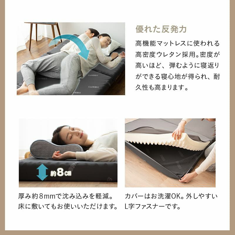 ベッド＆マットレスセット 2点セット シングル セミダブル ダブル すのこベッド ベッドフレーム 木製 天然木 三つ折りマットレス 折りたたみマットレス ウレタン 丈夫なすのこ LUXE リュクス EMOOR START エムールスタート