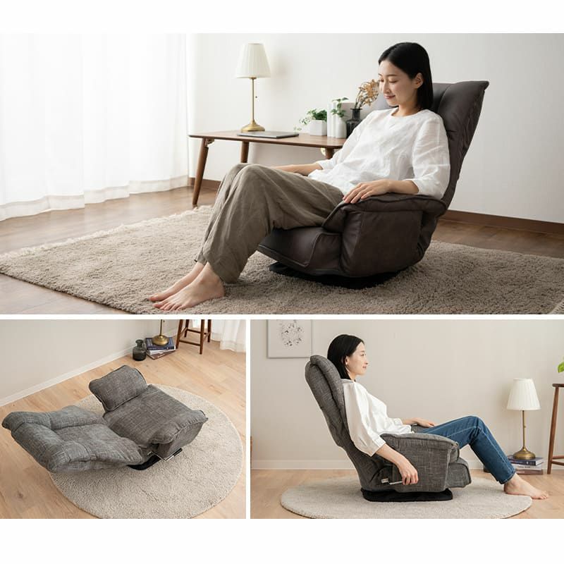 回転座椅子 リクライニングチェア ゆったり座れる ポケットコイル 完成品 360°座面回転 14段階リクライニング ファブレザー ファブリック 回転式 肘付き 座椅子 パーソナルチェア ソファ 1人掛け 一人用 疲れにくい 腰痛対策