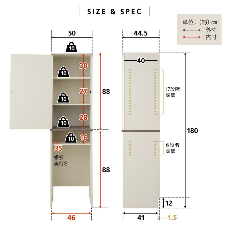 キッチンキャビネット 幅50cm スリム 選べる開閉方向 キッチンラック ゴミ箱上ラック 冷蔵庫ラック ランドリーラック ウォールラック ごみ箱 レトルト 調味料 掃除道具 小物 収納 キッチン リビング 洗面所 オフィス ストッカー