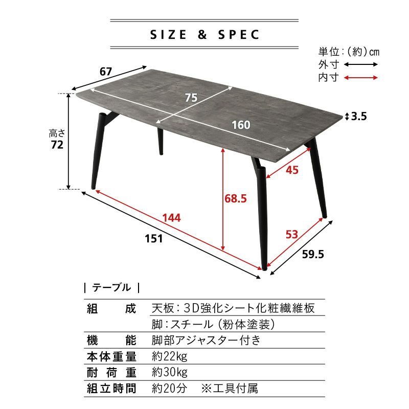 ダイニングテーブルセット 5点セット 幅160cm 4人掛け 長方形 角型 ダイニングセット 食卓 テーブル チェア 4脚 スチール脚 ストーン調 石目調 北欧 グレー ブラック ベージュ