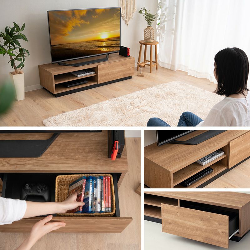 テレビボード テレビ台 ローボード 幅115cm 低め 収納扉 配線 すっきり スッキリ 収納 隠せる 木目 ヴィンテージ 魅せる収納 ディスプレイ ラック 24型～50型対応