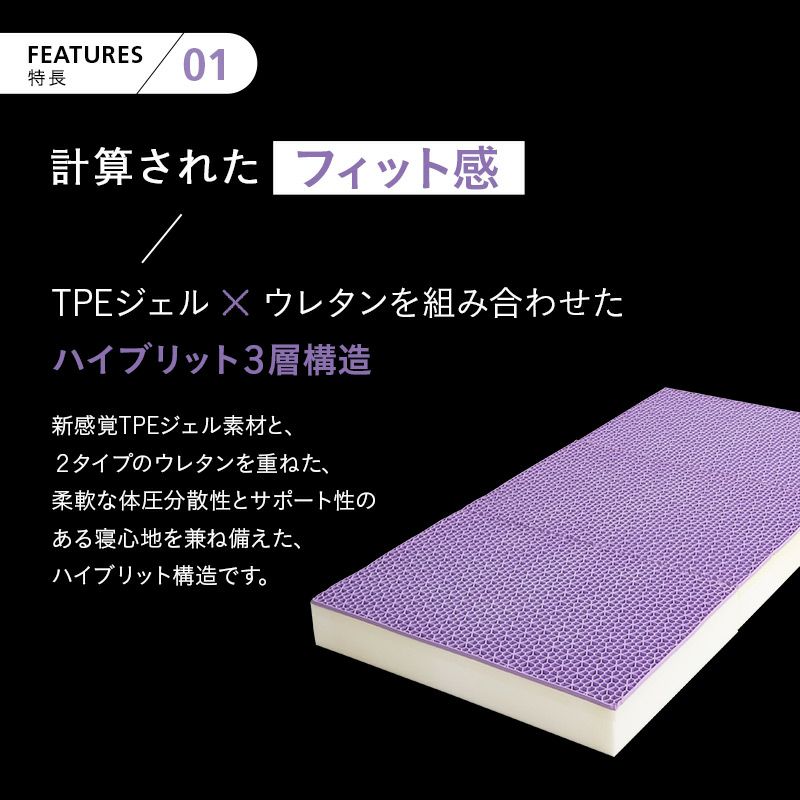 バウンシーマットレス シングル ハイブリット 3層構造 三つ折り 折りたたみ マットレス 極厚 15cm 高反発 高密度 ウレタン TPEジェル 洗えるカバー フィット感 弾力性 通気性 柔軟性 体圧分散 20～40代におすすめ BOUNCY MATTRESS