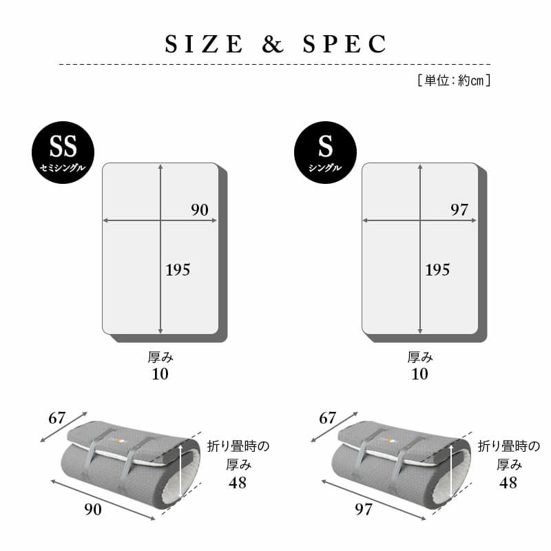 マットレス セミシングル シングル 固定バンド付き 丸巻き ロール式 一体型 つぎ目なし プロファイルマットレス 極厚 10cm 折りたたみ コンパクト 高反発 高密度 ウレタン 洗える フィット性 通気性 体圧分散 高機能 RELAX MATTRESS リラックスマットレス