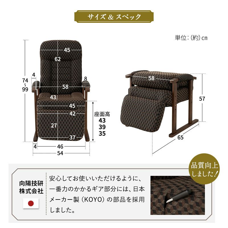 高座椅子 オットマン付き フットレスト付き リクライニング レバー式 ゆるり 一人用 パーソナルチェア 椅子