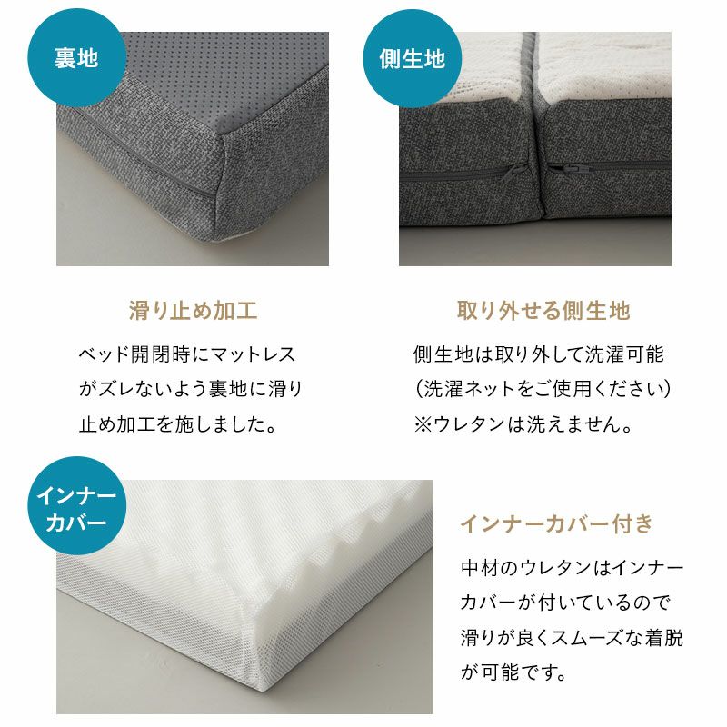 折りたたみベッド専用 マットレス シングル 変則3つ折り 折りたたみ 2層構造 高反発ウレタン 極厚 寝心地アップ 滑り止め加工 ズレにくい 敷いたまま折りたためる 収納 コンパクト 省スペース