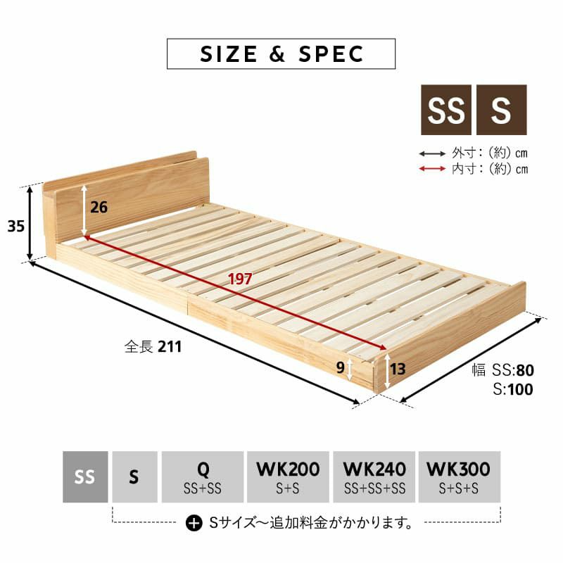 ファミリーベッド すのこベッド ベッドフレーム 連結可能 セミシングル シングル クイーン ワイドキング 80cm 100cm 160cm 200cm 240cm 300cm ロータイプ 木製 ヘッドボード付き 宮付き コンセント付き ローベッド 通気性 除湿 TOKONE トコネ