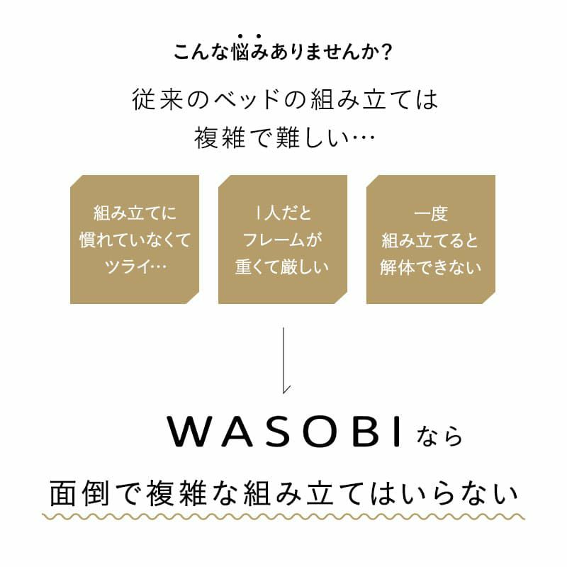 木組みベッド すのこベッド ベッドフレーム シングル 木製 ロータイプ 木組み式 工具不要 簡単組み立て 分解・再組立可能 天然木 桐 通気性抜群 抗菌効果 保温効果 カビ対策 湿気対策 ベッド下収納 WASOBI ワソビ