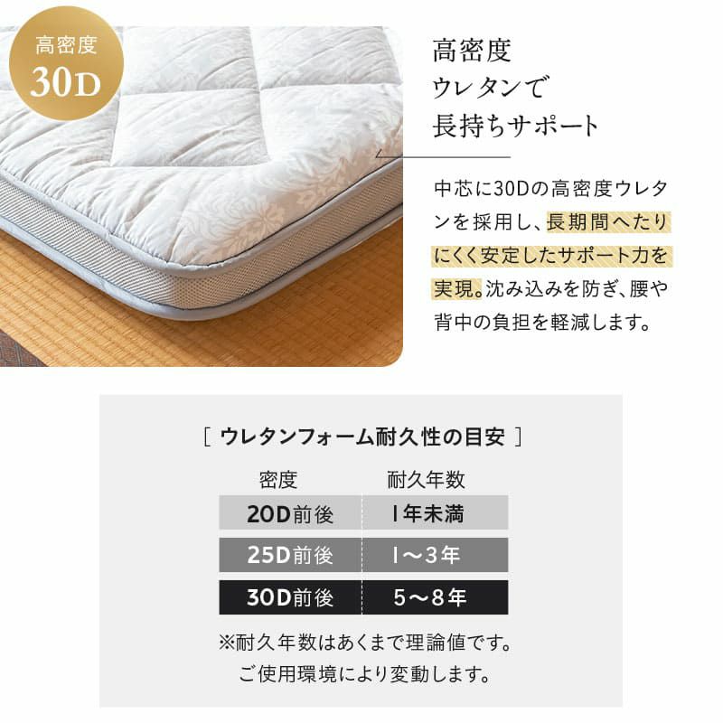 敷き布団 マチ付き シングル ダブル クイーン 3層構造 極厚 9cm 軽量 抗菌 吸湿発散 通気性 高反発 ウレタン わた入り キルト 高品質 和布団 DONSU どんす