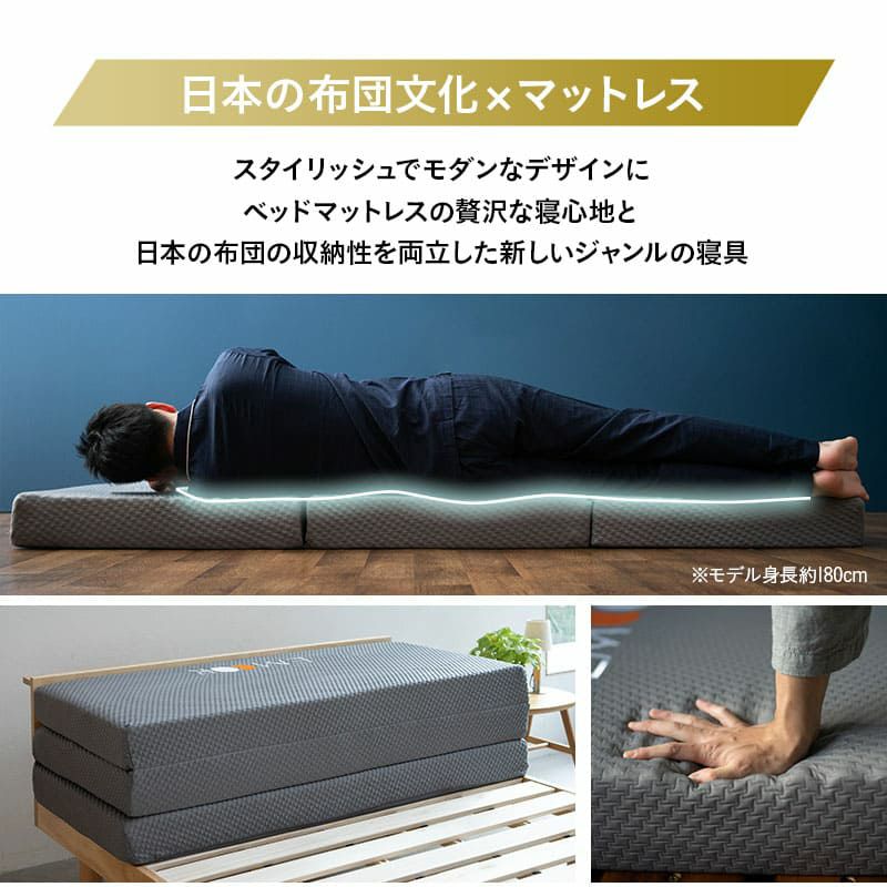 マットレス クイーン 三つ折り 折りたたみ 極厚 12cm 高反発 高密度 ウレタン かため 洗える 抗菌加工 フィット性 通気性 体圧分散 高機能 GRAND MATTRESS グランド