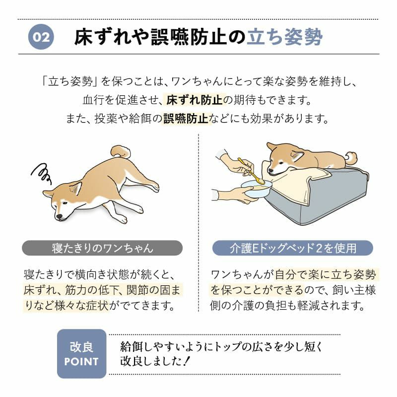 介護用 ドッグベッド ペットベッド 防水カバー付き 洗い替え E字形状 姿勢 維持 安定 床ずれ防止 誤嚥防止 負担軽減 投薬 給餌 ご飯 食事 介護 サポート