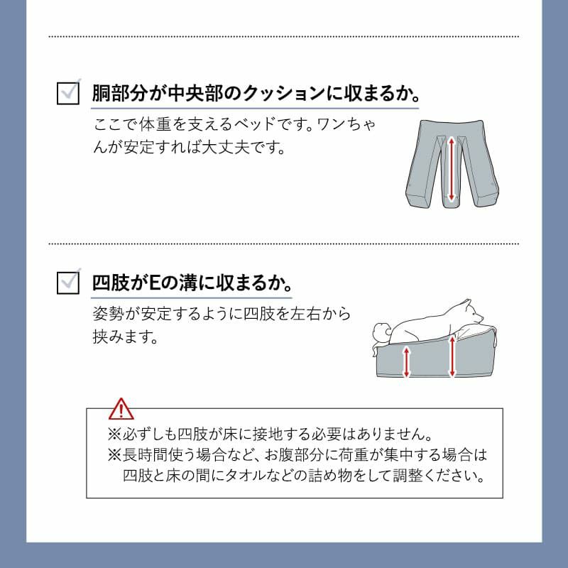 介護用 ドッグベッド ペットベッド 防水カバー付き 洗い替え E字形状 姿勢 維持 安定 床ずれ防止 誤嚥防止 負担軽減 投薬 給餌 ご飯 食事 介護 サポート