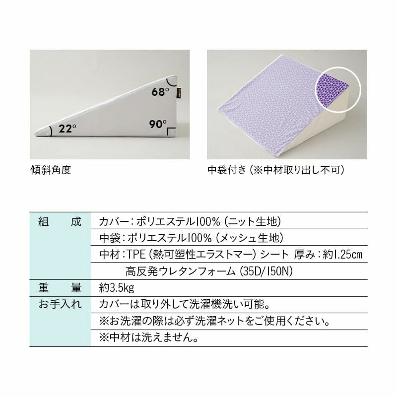 姿勢を安定させる傾き寝枕 TPE×ウレタン 傾斜角度22° 滑り止め加工 洗える 傾斜枕 足枕 背あてクッション 体位変換 体位保持 介護 リハビリ 高齢者 呼吸が楽になる 床ずれ防止 逆流予防 むくみ予防 鼻づまり改善