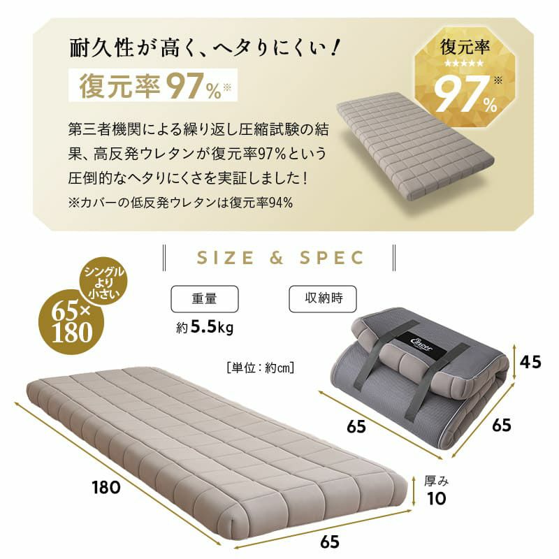 布団マットレス コンパクトショート シングル ダブル クイーン 収納バンド付き 3層構造 極厚 丸巻きタイプ 耐久性 へたりにくい FUTON マットレス 敷き布団 ウレタン 軽量 省スペース DORA ドラ どら