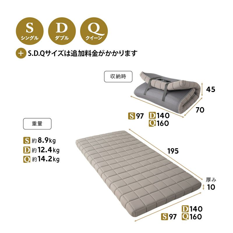 布団マットレス コンパクトショート シングル ダブル クイーン 収納バンド付き 3層構造 極厚 丸巻きタイプ 耐久性 へたりにくい FUTON マットレス 敷き布団 ウレタン 軽量 省スペース DORA ドラ どら