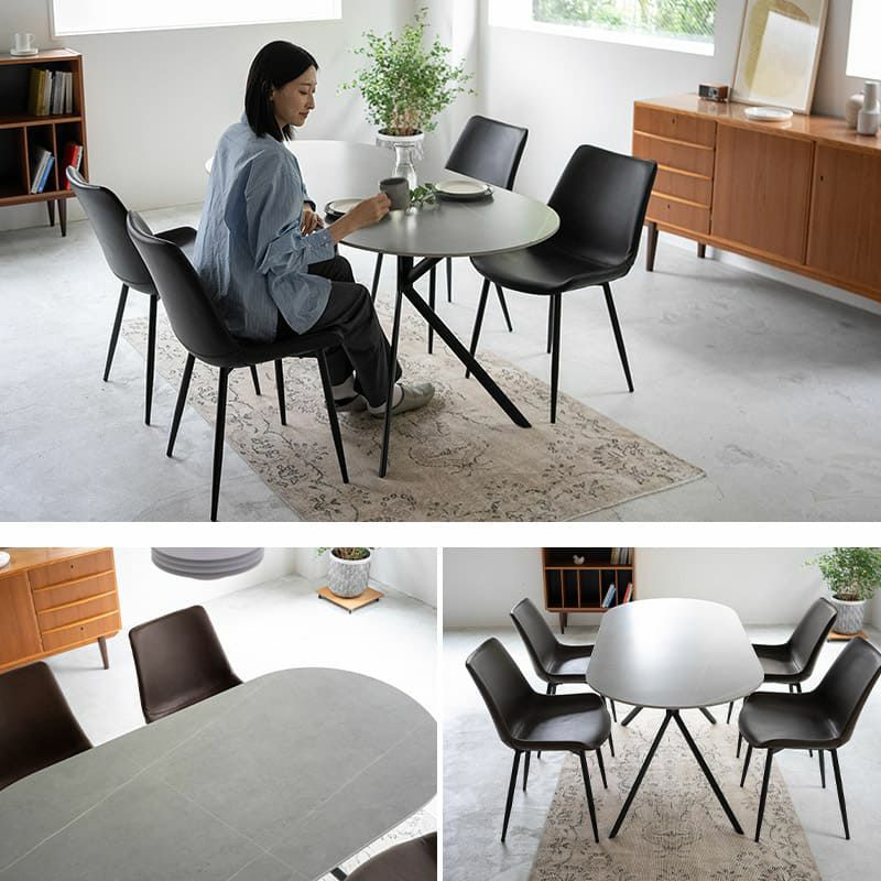 ダイニングテーブルセット 5点セット 幅160cm 4人掛け 楕円形 オーバル型 ダイニングセット 食卓 テーブル チェア 4脚 スチール脚 セラミック レザー調 北欧 ブラック ブラウン LEGANES レガネス