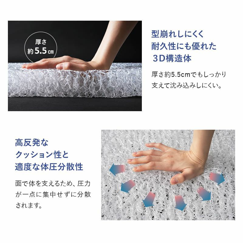 3D構造体 三つ折りマットレス デラックス シングル 折りたたみ 3つ折り マットレス 高反発 ファイバー 丸洗い 体圧分散 クッション性 耐久性 通気性抜群 寝返りサポート 深い睡眠をサポート 3D-MAT-DX