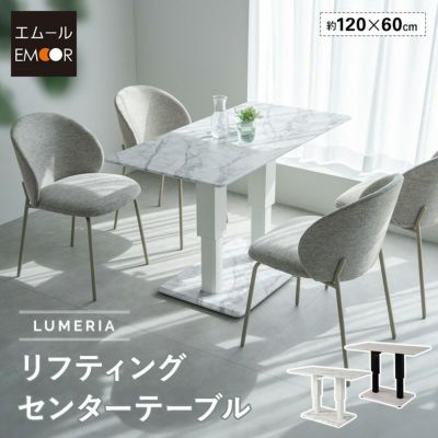 【LUMERIA】 センターテーブル リフティングテーブル ガス圧昇降式テーブル 昇降式デスク 大理石調 木目調 二本脚 テーブル デスク 食事 仕事 パソコン PC デスクワーク リビング 幅120cm