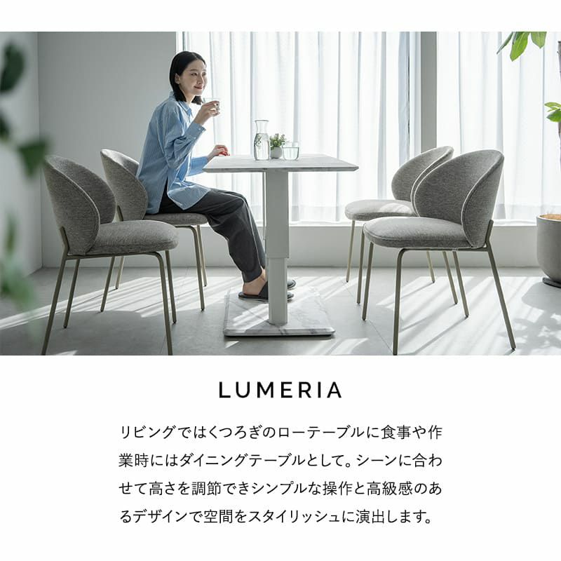 センターテーブル リフティングテーブル ガス圧昇降式テーブル 幅120 昇降式 高さ調節可能 デュアルレッグ 大理石調 木目調 食事 仕事 リビング ダイニング 北欧 ホワイト グレー ブラック LUMERIA ルメリア