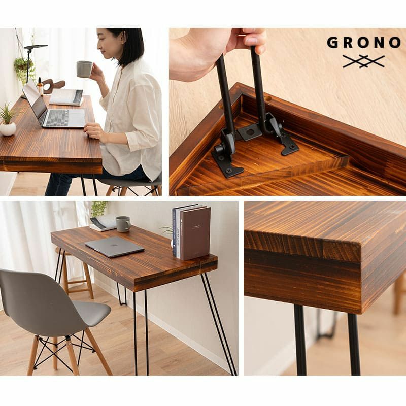 折りたたみデスク 幅97cm 長方形 角型  完成品 木製 天然木 折りたたみ コンパクト 省スペース 収納 コンパクトデスク PCデスク 折りたたみテーブル デスク テーブル 机 作業台 食事 仕事 デスクワーク GRONO グローノ