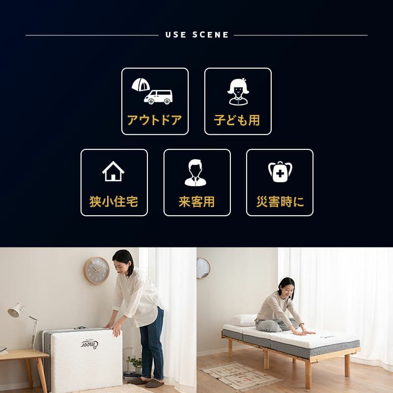 プレミアムマットレス セミシングルショート 幅80cm 三つ折り 折りたたみ 3層構造 極厚 15cm コンパクトマットレス ごろ寝マットレス 高反発 ウレタン かため 洗えるカバー キャンプ 車中泊 車載 避難 3つ折りマットレスの最高峰 PREMIUM