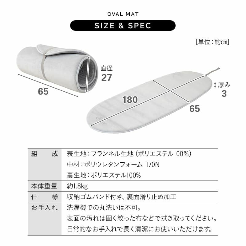 ごろ寝マット オーバルマット 65×180cm 楕円形 オーバル型 ロール型 ロール式 高反発 ウレタン 滑り止め付き ロールマット インテリアマット プレイマット ヨガマット