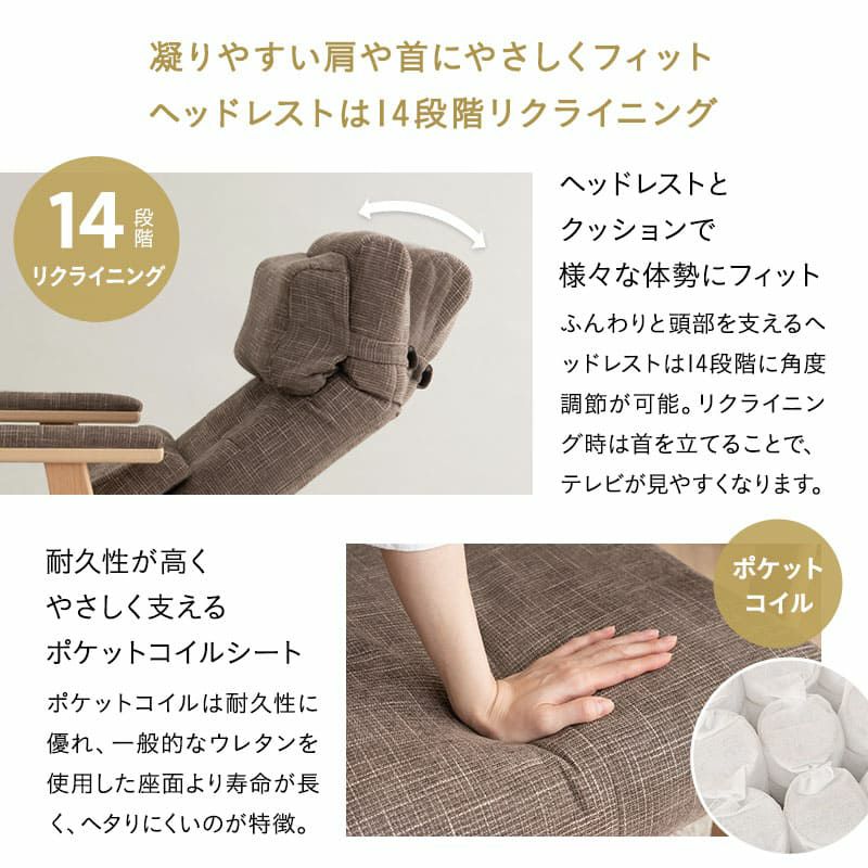高座椅子 オットマンスツール 2点セット 可動式クッション付き ヘッドレスト付き リクライニングチェア パーソナルチェア 多機能 高さ調節 角度調節 立ち上がりやすい 疲れにくい 腰痛対策 むくみ防止 akari あかり TATSU-ISU