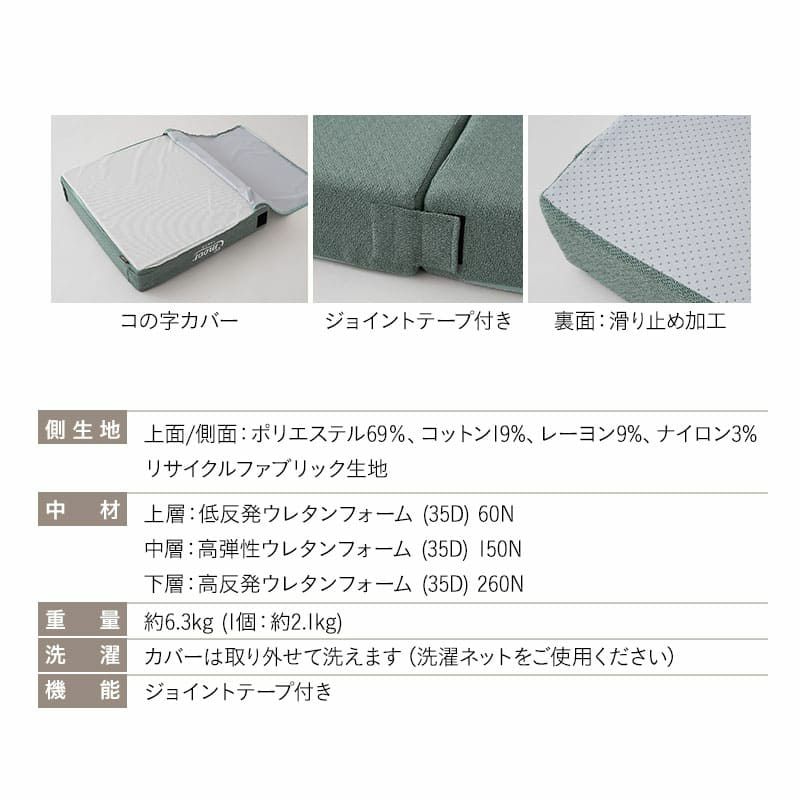 コンパクトマットレス ごろ寝マットレス 65×180cm コンパクトショート 分割 フロアクッション ジョイントマットレス プレイマット 極厚 12cm キャンプ 車中泊 車載 避難 子供 来客用
