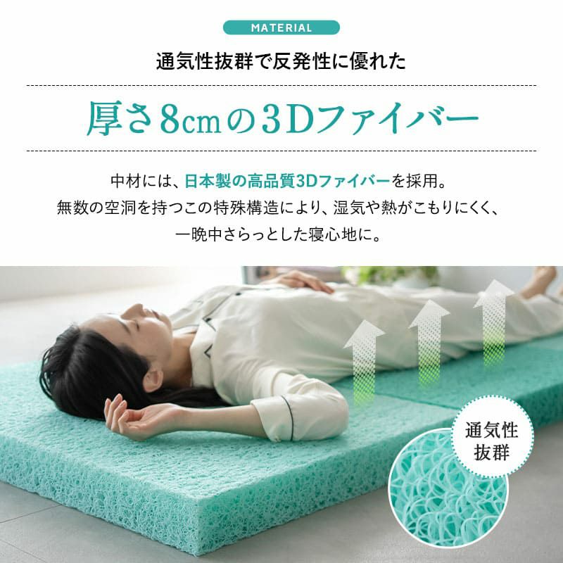 スカイブリージーマットレス シングル ダブル クイーン 三つ折り 折りたたみ マットレス 抗ウィルス 通気性抜群 高反発 3Dファイバー 丸洗い スカイブリージー SKY BREEZY MATTRESS