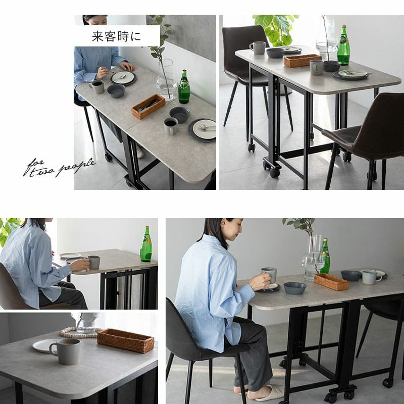 折りたたみテーブル 幅130cm 完成品 キャスター付き 長方形 角型 四角 テーブル単品 食卓 テーブル スチール脚 石目調 ダイニングテーブル センターテーブル デスク 食事 仕事 Foldix フォルディックス