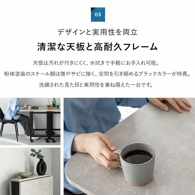 折りたたみテーブル 3点セット 幅130cm 2人掛け キャスター付き 長方形 角型 ダイニングセット 食卓 テーブル チェア 2脚 スチール脚 石目調 デスク 食事 仕事 Foldix フォルディックス